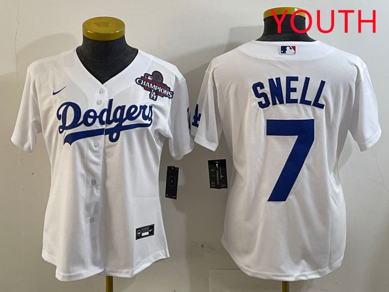 Youth Los Angeles Dodgers #7 Snell White Game 2025 Nike MLB Jersey style 2->youth mlb jersey->Youth Jersey